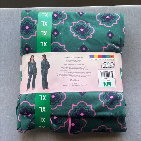 Room Service Green and Pink Women’s Pajama Print Set - Picture 2 of 3